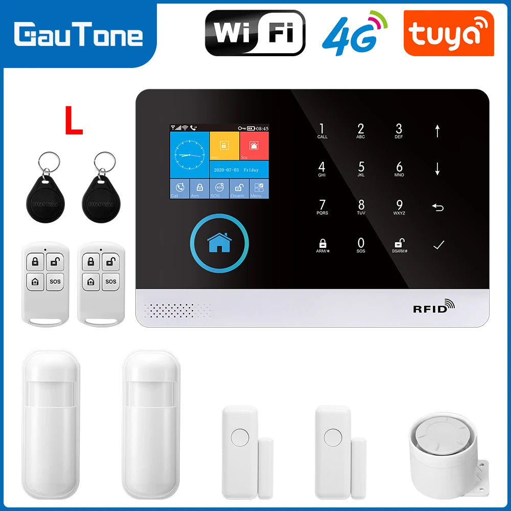 Smart Home GSM Alarm System 4G Wifi System for House Security Wireless with Door Sensor Work with Smart Life APP for Alexa