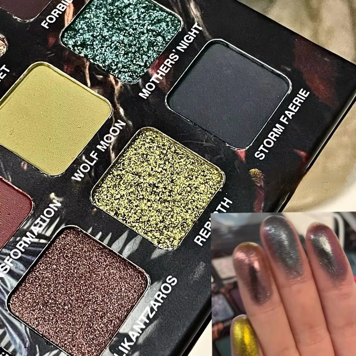 Purple Chameleon 15-color eyeshadow palette by Blushimmer with shimmering and matte shades, shown open with vibrant colors.
