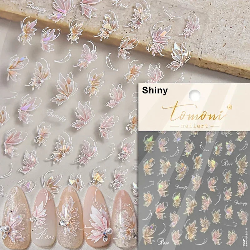 Blushimmer Jelly Butterfly 5D nail art sticker with rhinestone crystals and shiny insect design for DIY manicure decoration