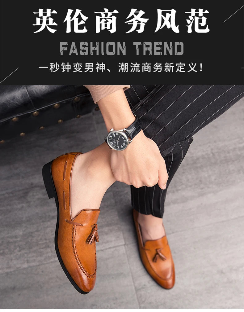 Wedding Shoes For Men Slip On Loafers Trend Tassels Leather Shoes Male Men’s Dress Shoes Business Shoes Men British Style Formal