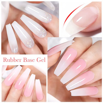 Blushimmer BORN PRETTY Milky Pink Rubber Base Gel Nail Polish with glitter, 15ml, semi-permanent soak-off UV LED gel.