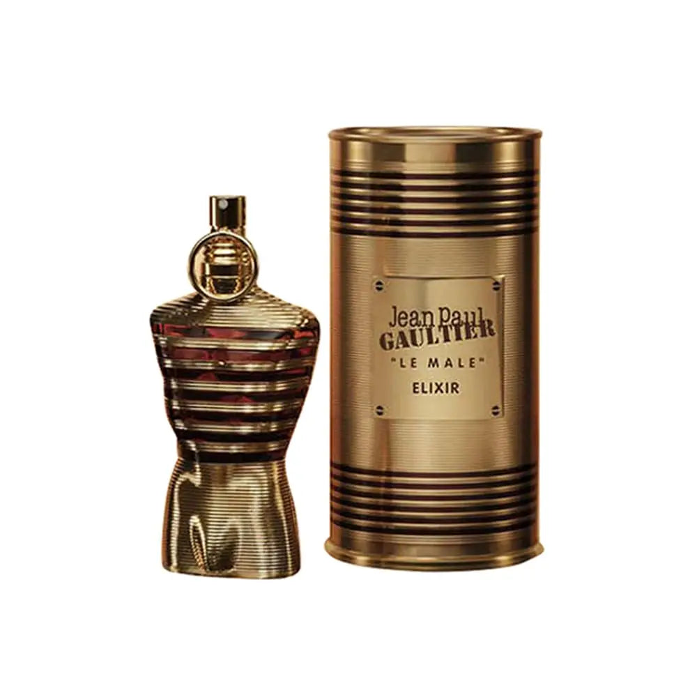 Le Male Elixir Jean Paul Gaultier men's perfume spray in 4.2 oz bottle with sleek design and distinctive fragrance packaging