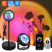 Tuya Smart Sunset Projector Lamp, RGB LED Spotlight with Smart Life App & IR Remote for Party, Photography & Night Light Decor