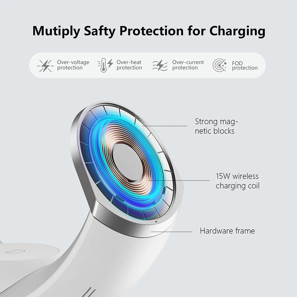 4 in 1 Magnetic Wireless Charger Stand QC3.0 PD 15W Fast Charging Dock Station Desk Lamp for iPhone 15 14 Apple Watch AirPods