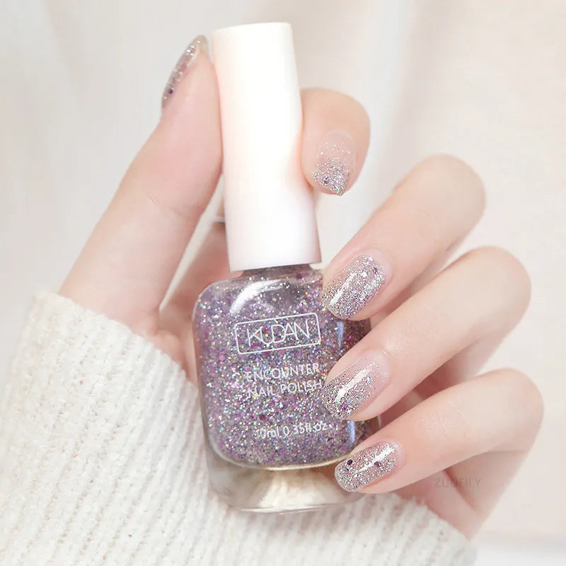 Blushimmer 10ml water-based semi-permanent nail polish in a clear bottle, showcasing vibrant colors for DIY long-lasting manicures.