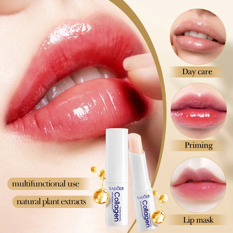 Blushimmer SADOER collagen lip balm in a sleek tube, moisturizing and nourishing lips with anti-cracking, brightening, and hydrating formula.