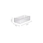 Clear plastic storage box by Blushimmer, desk organizer with multiple compartments for jewelry, makeup, and small items.
