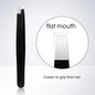 Stainless steel black eyebrow tweezer by Blushimmer with slant and flat tips for precise eyebrow shaping and ingrown hair removal