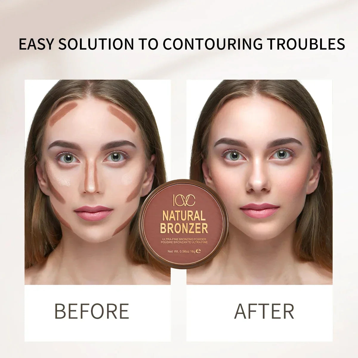 Blushimmer dark skin bronzer contour palette with matte brown shades for nose, cheek, and face contouring and natural makeup.