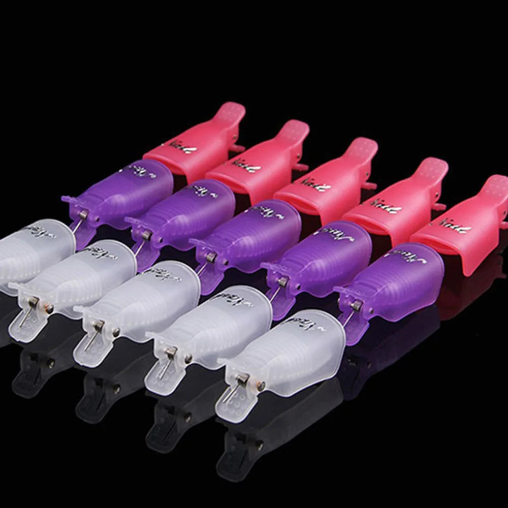 Set of 10 reusable gel nail polish remover cap clips for fingers and toes by Blushimmer, ideal for acrylic and gel soak-off removal.