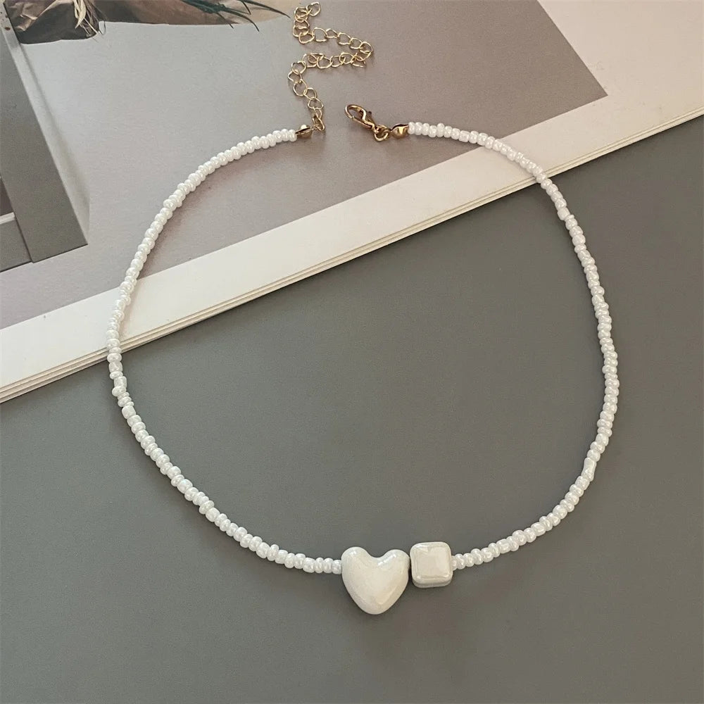 Cute Romantic Geometric Choker Necklace for Women Girl New Trendy Gift Necklace Seed Beads Fashion Jewelry