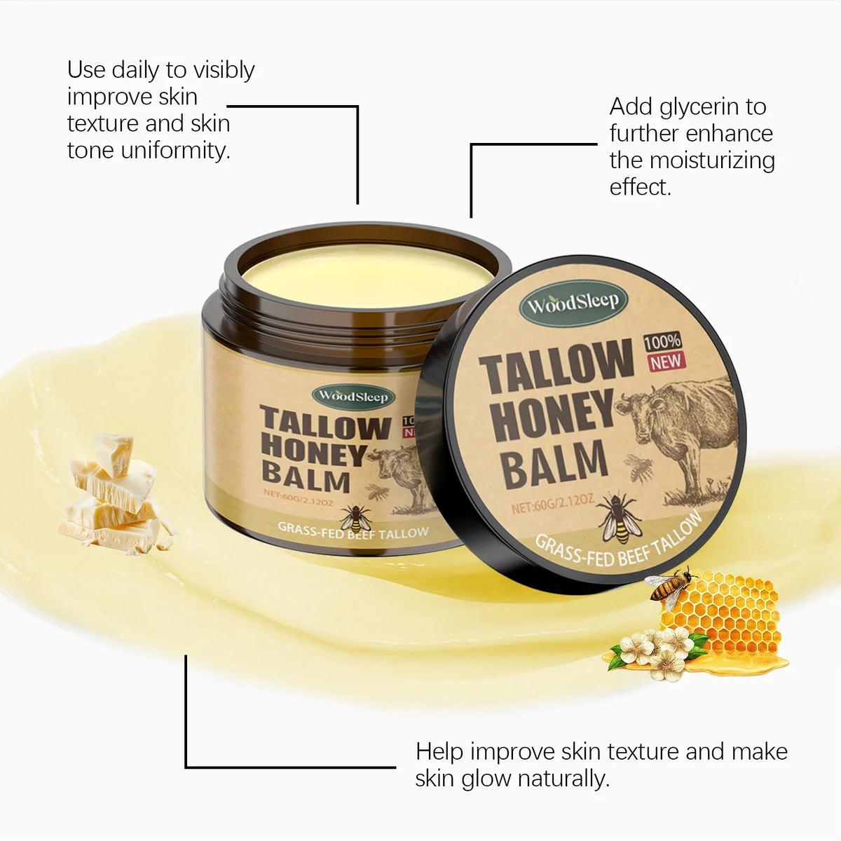 Blushimmer whipped beef tallow and honey face moisturizer with organic grass-fed ingredients, fast-absorbing skin and body cream