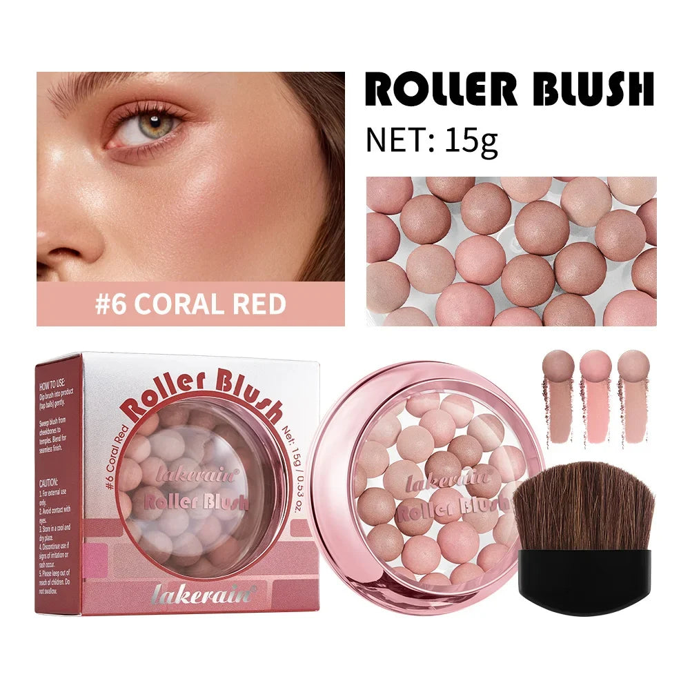 Blushimmer Lakerain spherical pink pearl blush ball with brightening, delicate makeup for women, shown in close-up.