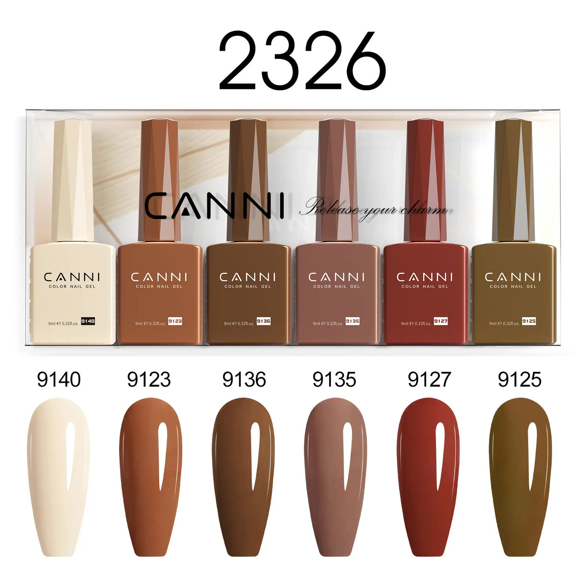 Blushimmer CANNI HEMA FREE nail gel polish set with six 9ml bottles in vibrant semi-permanent colors for UV and LED gel nails