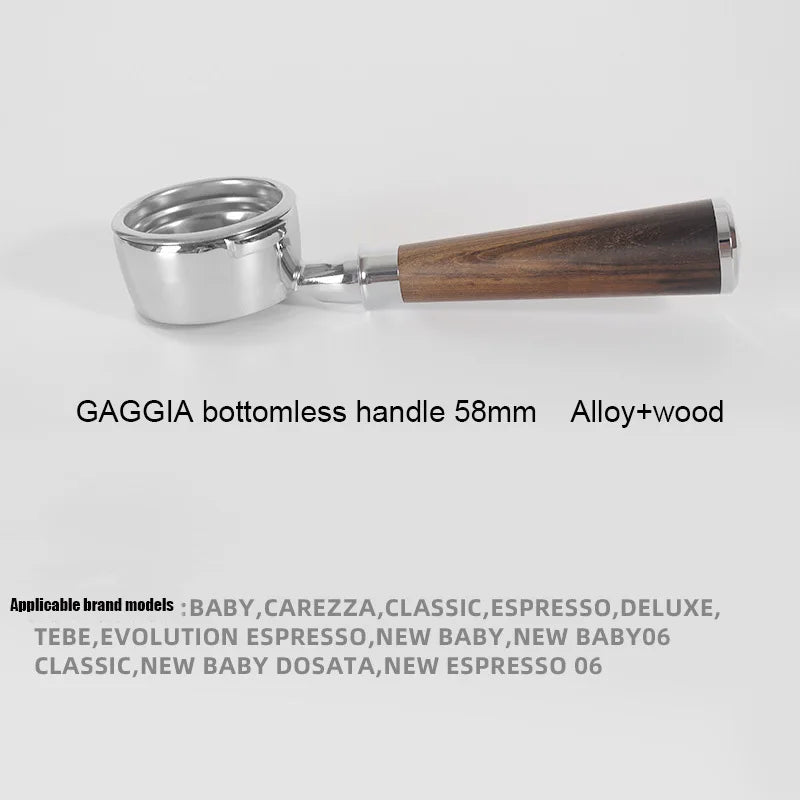GAGGIA Bottomless Filter Holder 58mm Solid Wood Handle Portafilter Universal for Gaggia Classic Coffee Machine Barista Tools