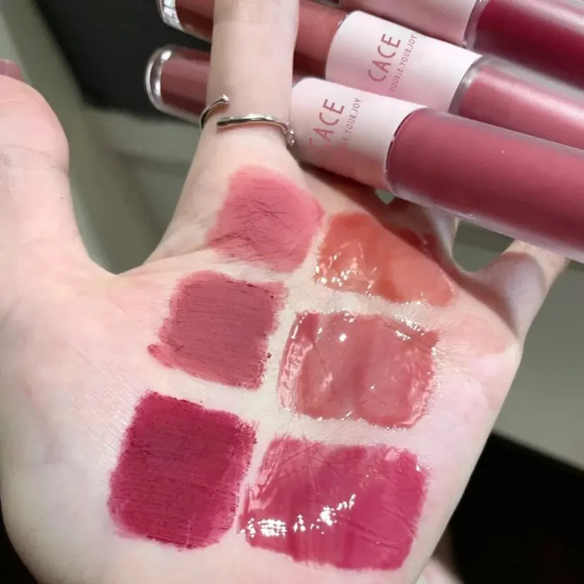 Blushimmer double head lip gloss and matte lipstick in sexy red, water gloss, and water-based lip makeup with mirror for Korean cosmetics
