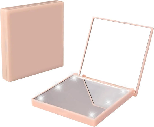 Blushimmer travel compact mirror with 6 LED lights, foldable makeup mirror for purse, perfect for women on the go