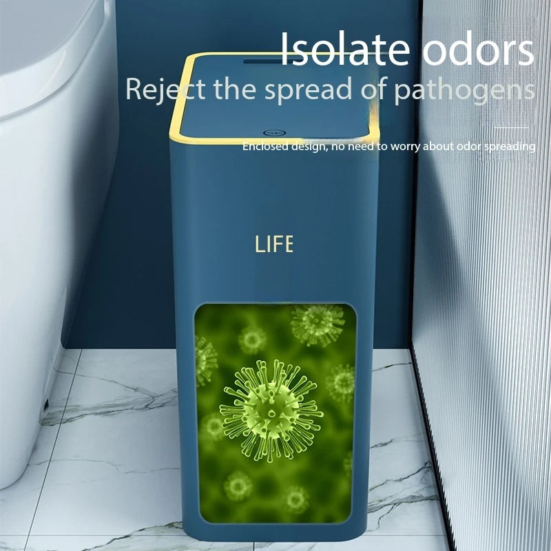 Smart Bathroom Trash Can with Cover Light Luxury Trash Can Touchless Narrow Smart Sensor Garbage Bin Ins Style