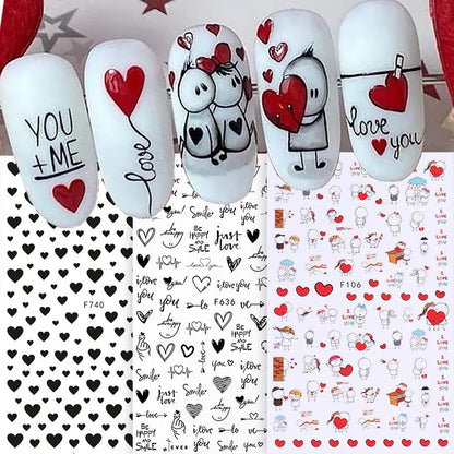 Set of 6PCS Blushimmer 3D Valentine’s Day nail art stickers featuring cute girl cartoon and lover letter designs for phone and nail decoration