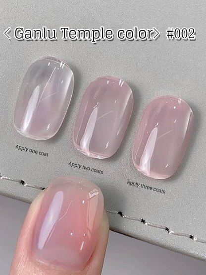 Blushimmer MIANEL Japanese style fairy gel nail polish in white pink nude with clear finish, perfect for summer pink nail designs.