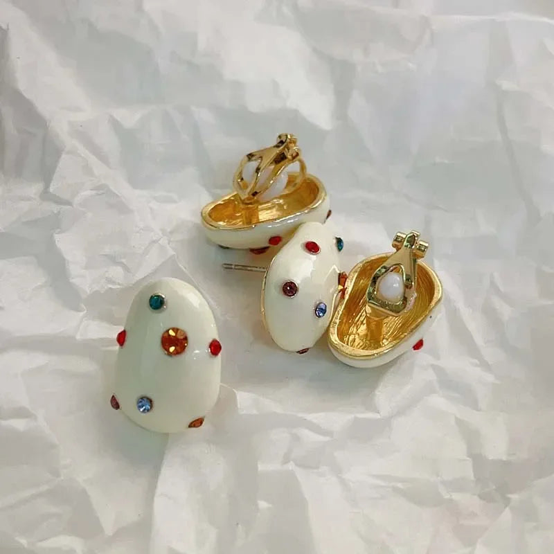 Fashion Cute Colorful Zircon Earrings for Women Exquisite White Oil Dripping Irregular Stud Earrings Party Jewelry Brincos Gift