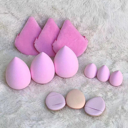 Set of 12 Blushimmer powder puffs, soft velour triangle makeup sponges for setting and blending loose and foundation powders.