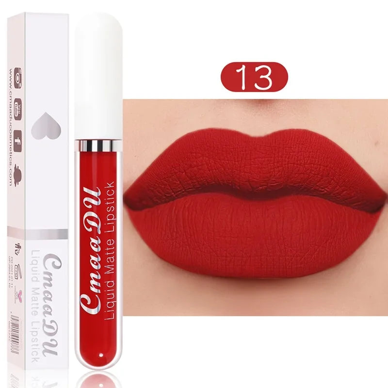 Blushimmer red velvet matte liquid lipstick in a nonstick, waterproof lip gloss tube, designed for long-lasting lip makeup.
