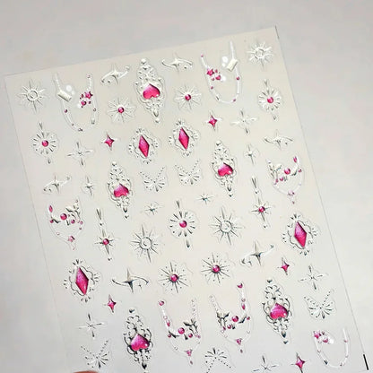 Colorful Cat's Eye 5D gradient European love heart gem nail art stickers with geometric crystal decals for manicure decoration.