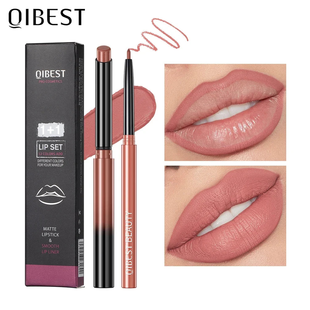 Blushimmer QIBEST matte nude lipstick lip liner pencils, waterproof, long-lasting lip contour makeup for women, two-pack set.