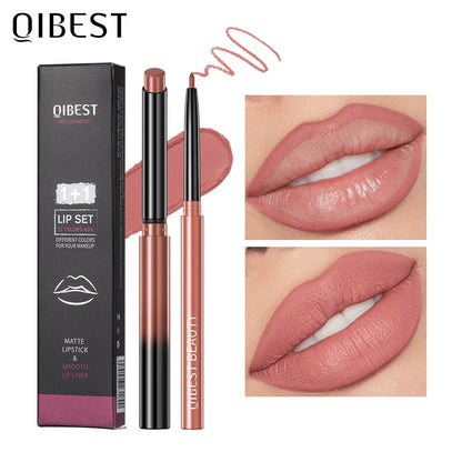 Blushimmer QIBEST matte nude lipstick lip liner pencils, waterproof, long-lasting lip contour makeup for women, two-pack set.