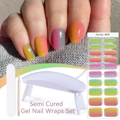 Blushimmer Harunouta 4-piece set of gradient jelly semi-cured gel nail strips in nude pink with waterproof, long-lasting nail stickers and lamp