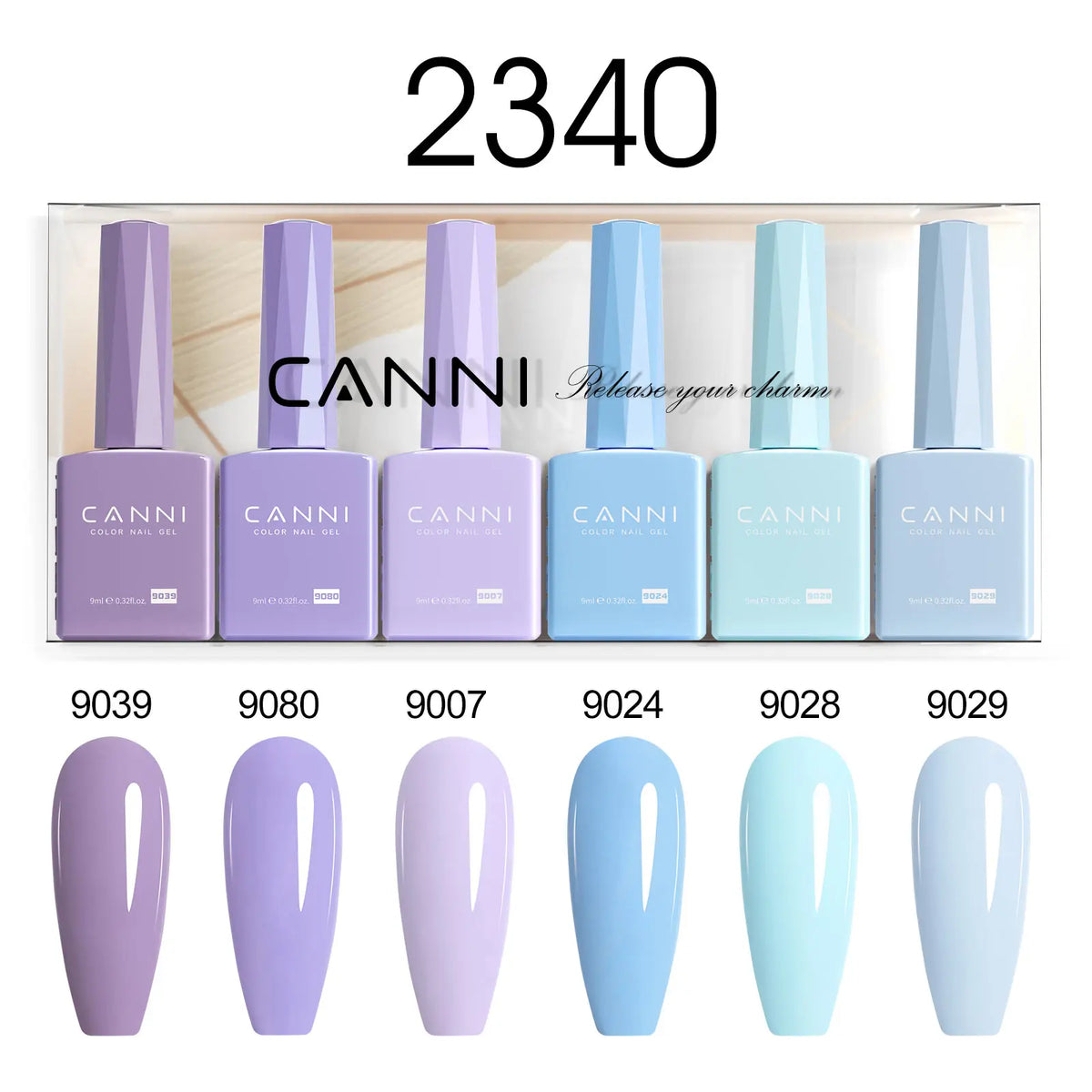 Blushimmer 6pcs 9ml CANNI nail gel polish kit with jade, nude, pink shades, HEMA free, perfect for French nail designs.