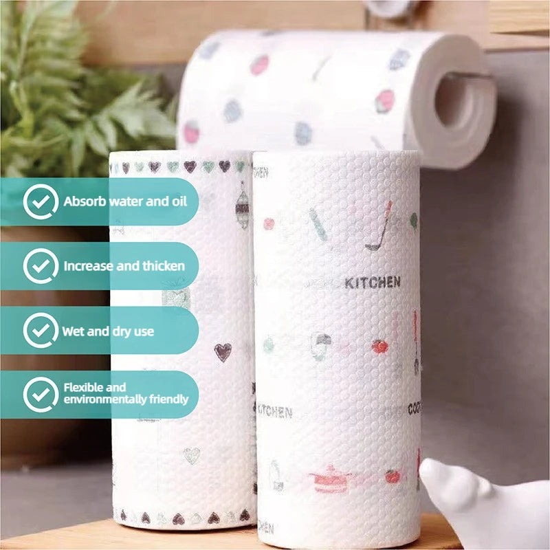 1 Roll (200 Sheets) Washable Kitchen Paper, Reusable Cleaning Cloths for Home & Travel, Multi-style Lazy Wiping Towels, 8"x8"