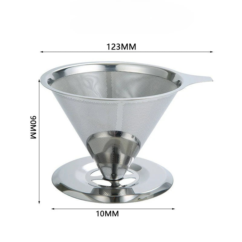 Pour Over Coffee Dripper,Metal Paperless Reusable Coffee Filter,Double Mesh Stainless Steel Cone Filter for Single Cup Brew