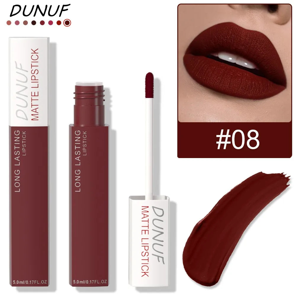 Blushimmer non-stick liquid lipstick in dark purple with matte velvet finish, long-lasting, waterproof, and fade-resistant lip gloss.