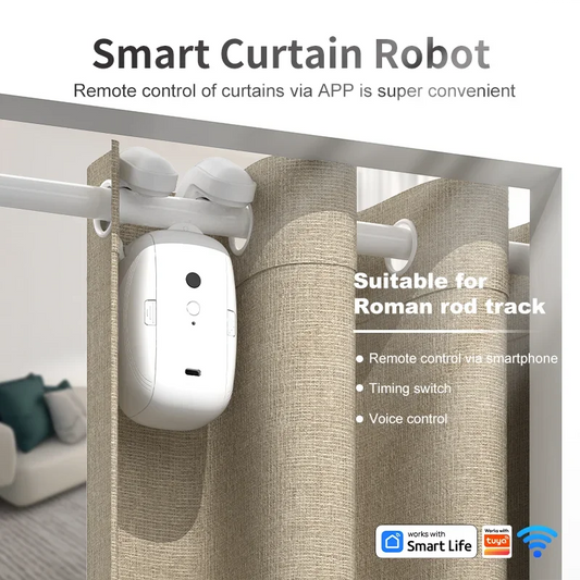 Smart WiFi Motorized Curtain Control System, APP & Voice Remote Control, Pushes Up to 8kg Drapes, Home Automation Smart Device
