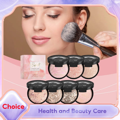 Blushimmer full coverage pressed powder foundation with oil control, brightening, waterproof, and long-lasting face makeup finish.
