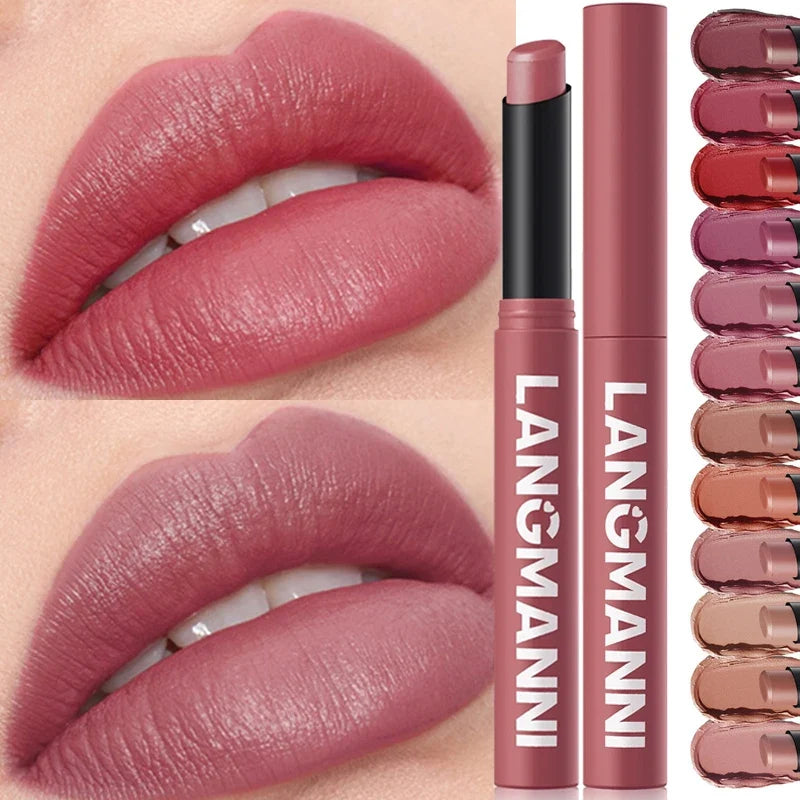 Blushimmer 12-color matte lipstick set featuring long-lasting, waterproof velvet finish lipsticks with smooth, non-fading color.