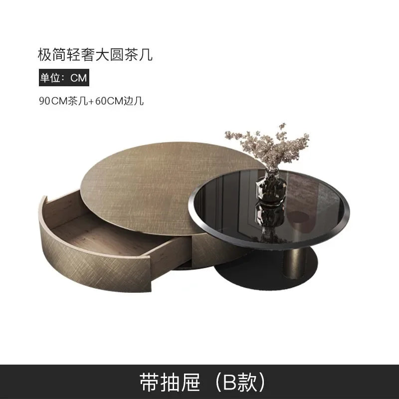 Designer Stainless Coffee Tables European Luxury Round Tea Table Living Room Furniture Italian Tempered Glass Furniture Home