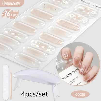 Blushimmer Harunouta 4-piece set of nude pink gradient gel nail strips with nail lamp, waterproof semi-cured gel nail stickers