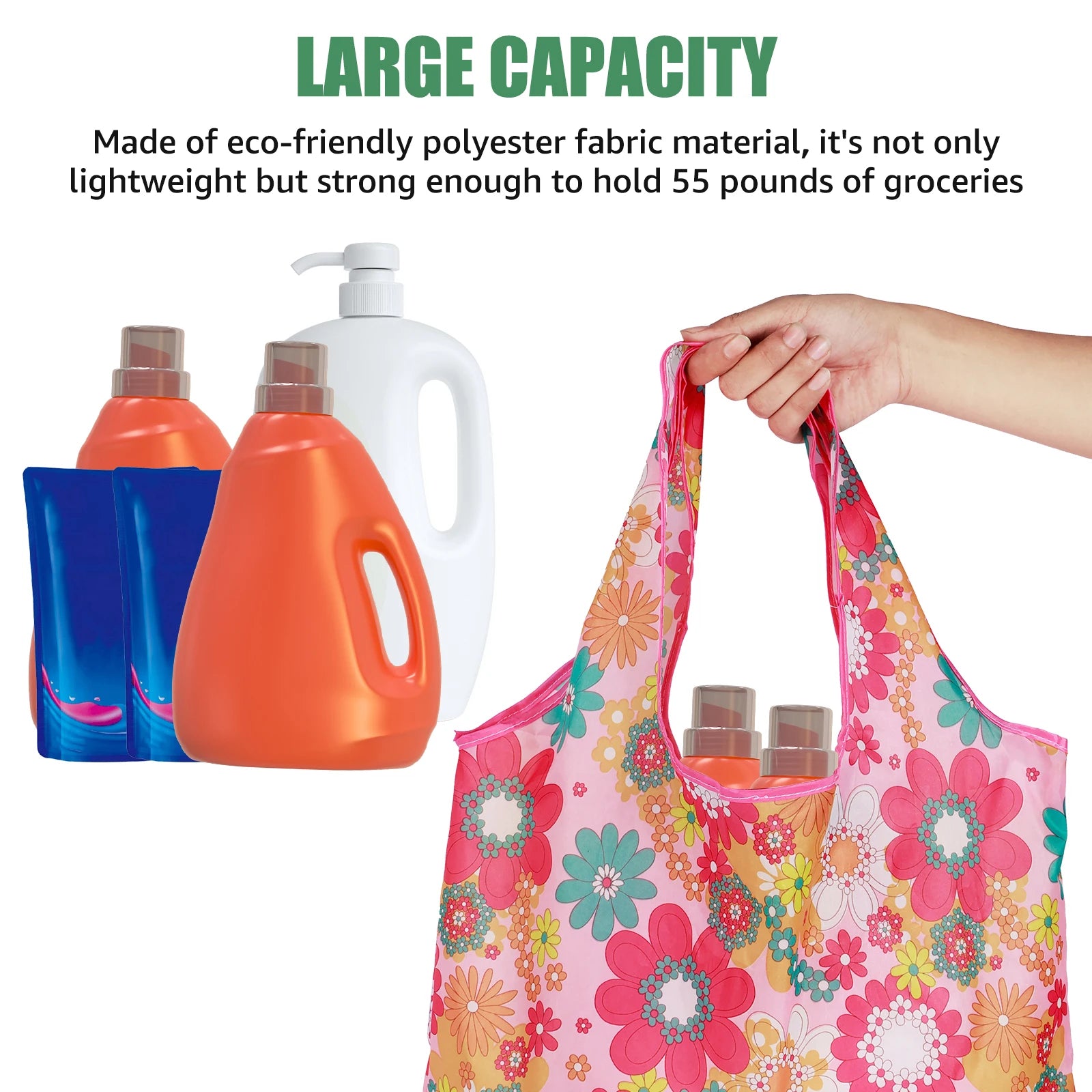 10Pcs Reusable Grocery Bags Polyester Foldable Shopping Bags Large Capacity Grocery Tote Bags Eco-Friendly and Durable Handbag