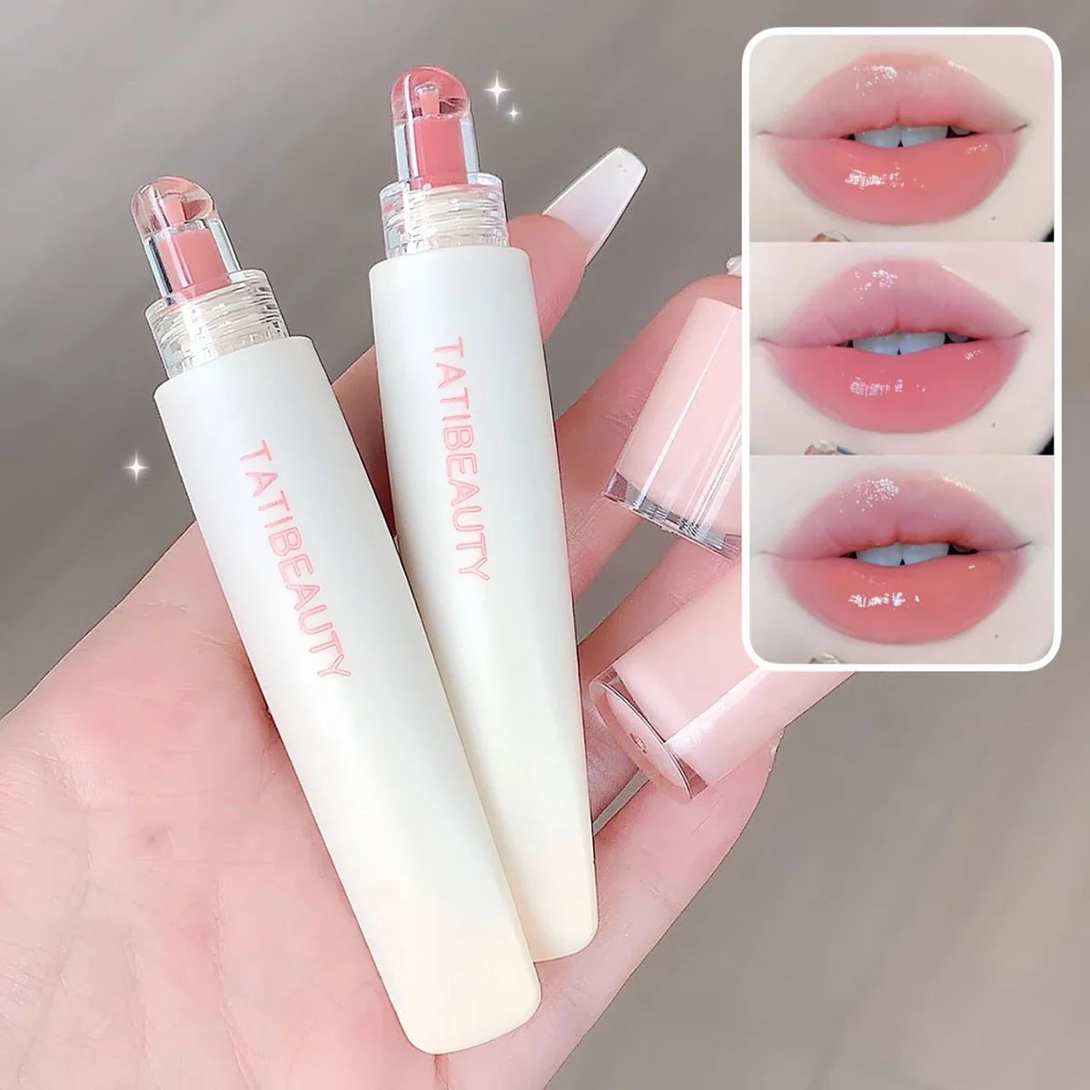 Blushimmer Tatibeauty Lip Jelly Essence Tender Pink hydrating lip gloss with a glossy finish and moisturizing formula.