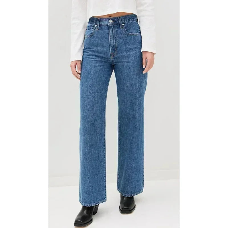 2025 Ins Fashion Jeans Women Comfortable High Waisted White Jeans Girls Thin Stretch Denim Pants Female Straight Leg Trousers