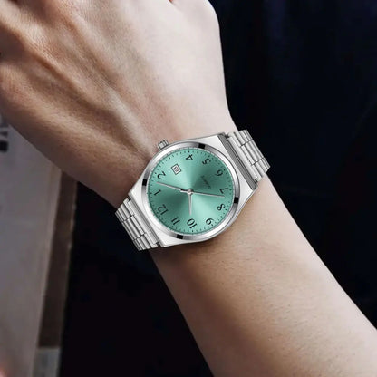 Lucky Fox minimalist stainless steel wristwatch with black dial, sleek design, and precise timekeeping for everyday wear.