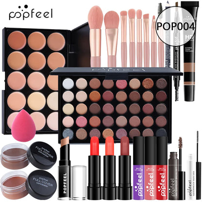 POPFEEL All-in-One Makeup Kit Gift Set with Eyeshadow Palette Foundation Lip Gloss Blush Brushes Eyeliner and More Beauty Gifts