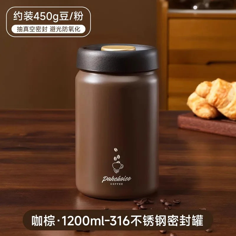 Press-type Coffee Beans Vacuum Sealed Tank Coffee Bean Storage Bottle Stainless Steel Food Grains Tea Candy Storage Jar