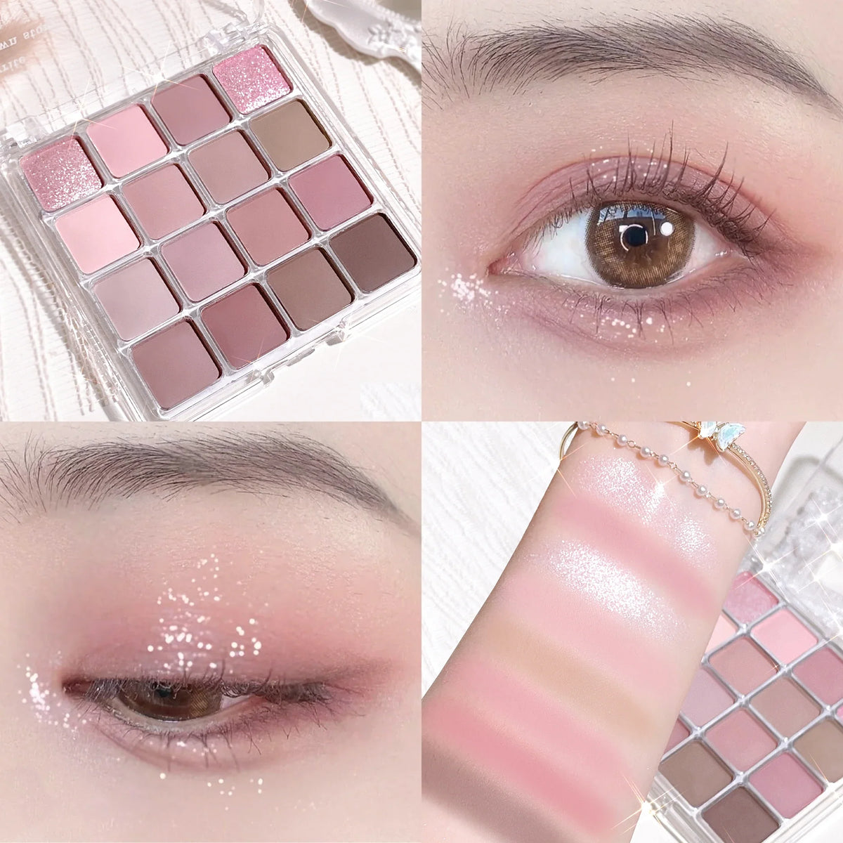 Xiaoyumi 16-color sunset eyeshadow and highlighter palette by Blushimmer with warm-toned shades and shimmering finishes.