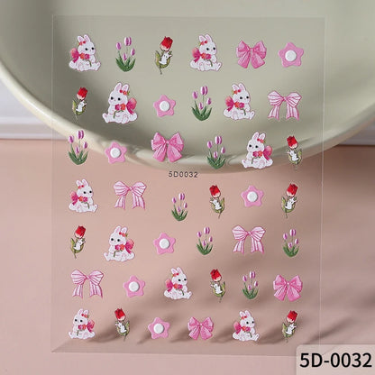 Cute panda nail stickers by Blushimmer featuring cartoon rabbits, flowers, and animals for fun, decorative Y2K manicure nail art.