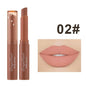 Blushimmer matte lipstick in deep red with a velvety, waterproof finish, showcasing a smooth, moisturizing European and American makeup style.
