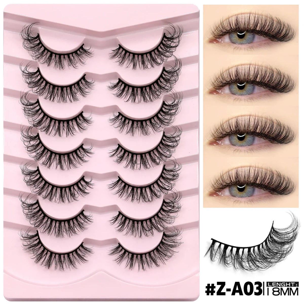 GROINNEYA 3D Mink Lashes Cat Eyelashes Fluffy Wispy Volume Lashes Natural Feathery Effect Lightweight Flexible Band Fake Lashes